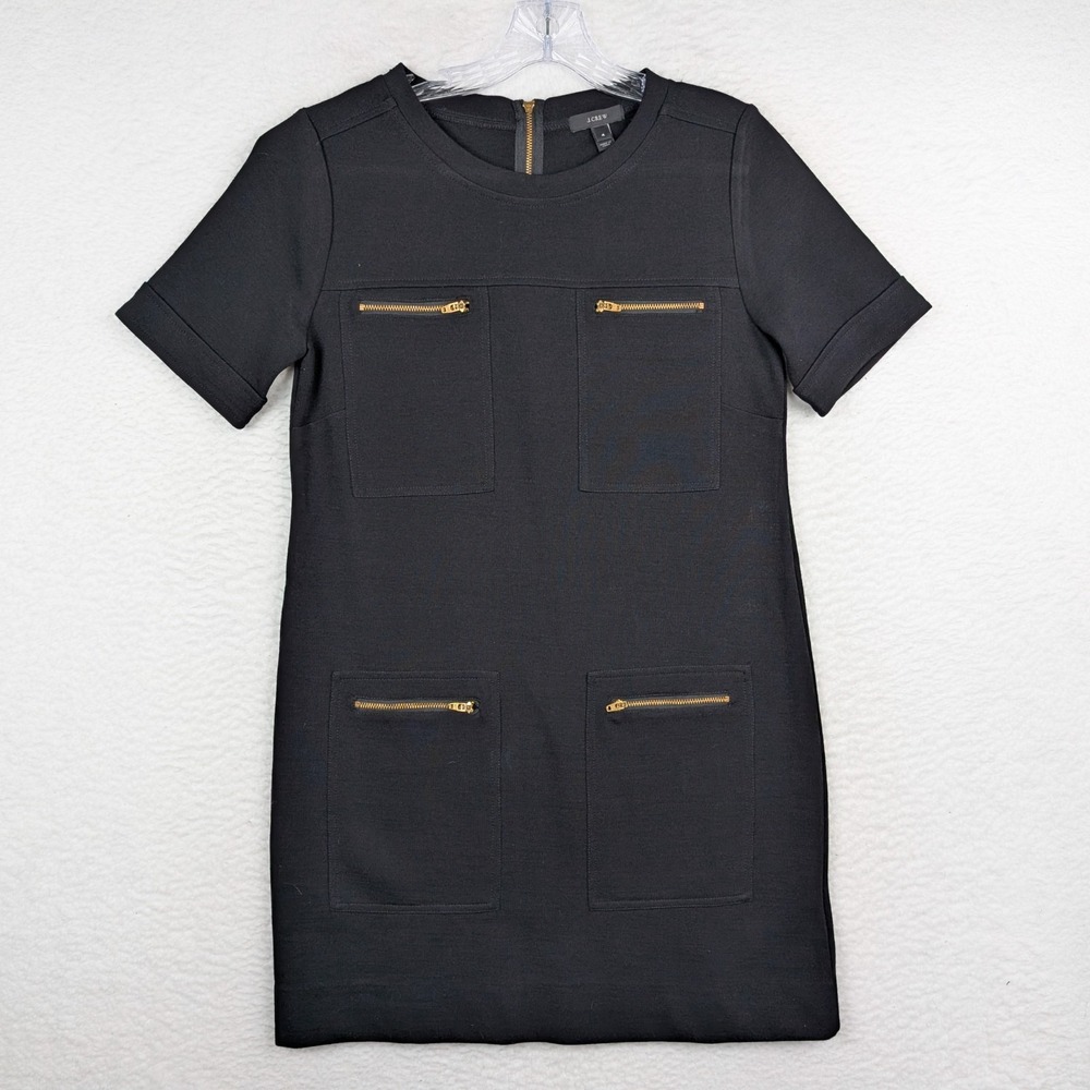 NWT J Crew Shift Dress Size 4 Wool Blend Gold Zipper Accent Pockets Back Zip